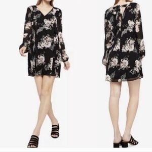 BCBGeneration Black Floral V-Neck Long-Sleeve Mini Dress Size S